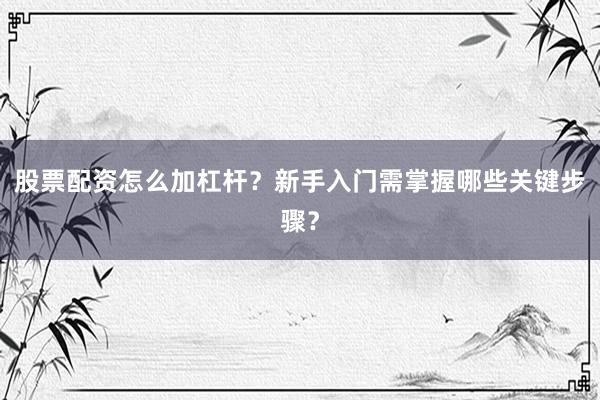 股票配资怎么加杠杆？新手入门需掌握哪些关键步骤？