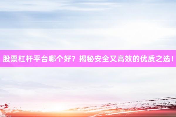 股票杠杆平台哪个好？揭秘安全又高效的优质之选！