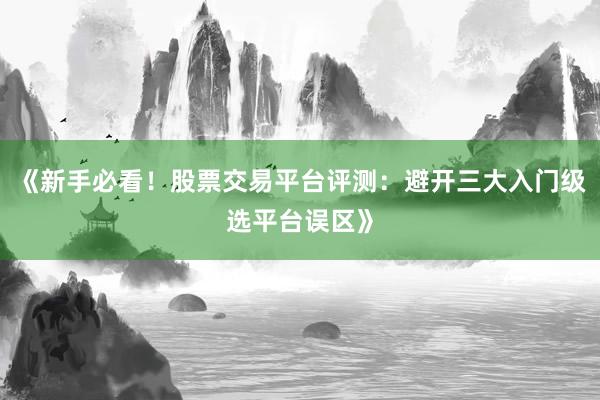 《新手必看！股票交易平台评测：避开三大入门级选平台误区》