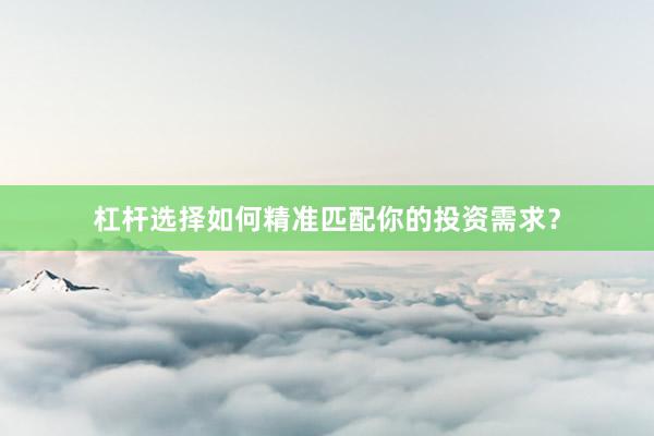 杠杆选择如何精准匹配你的投资需求？