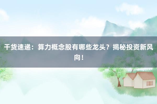 干货速递：算力概念股有哪些龙头？揭秘投资新风向！
