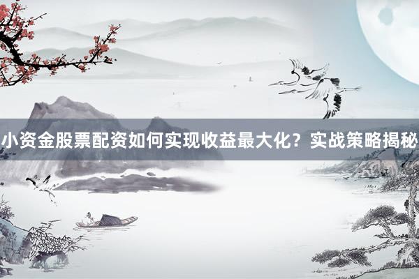 小资金股票配资如何实现收益最大化？实战策略揭秘