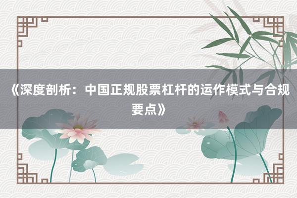 《深度剖析：中国正规股票杠杆的运作模式与合规要点》