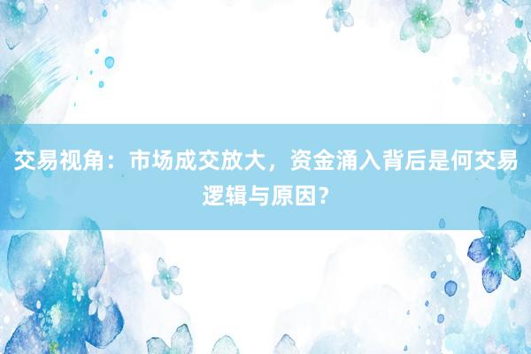 交易视角：市场成交放大，资金涌入背后是何交易逻辑与原因？