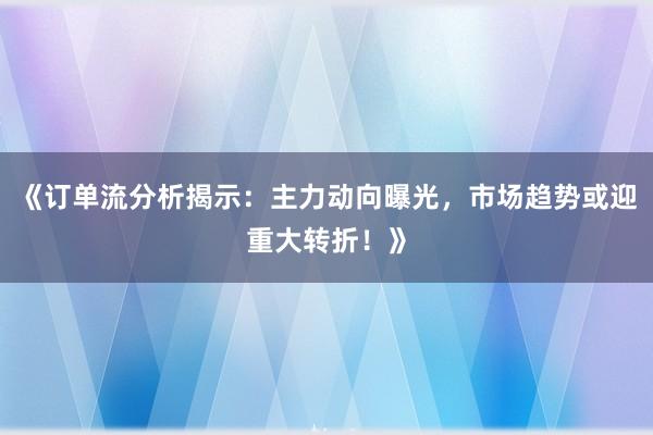《订单流分析揭示：主力动向曝光，市场趋势或迎重大转折！》